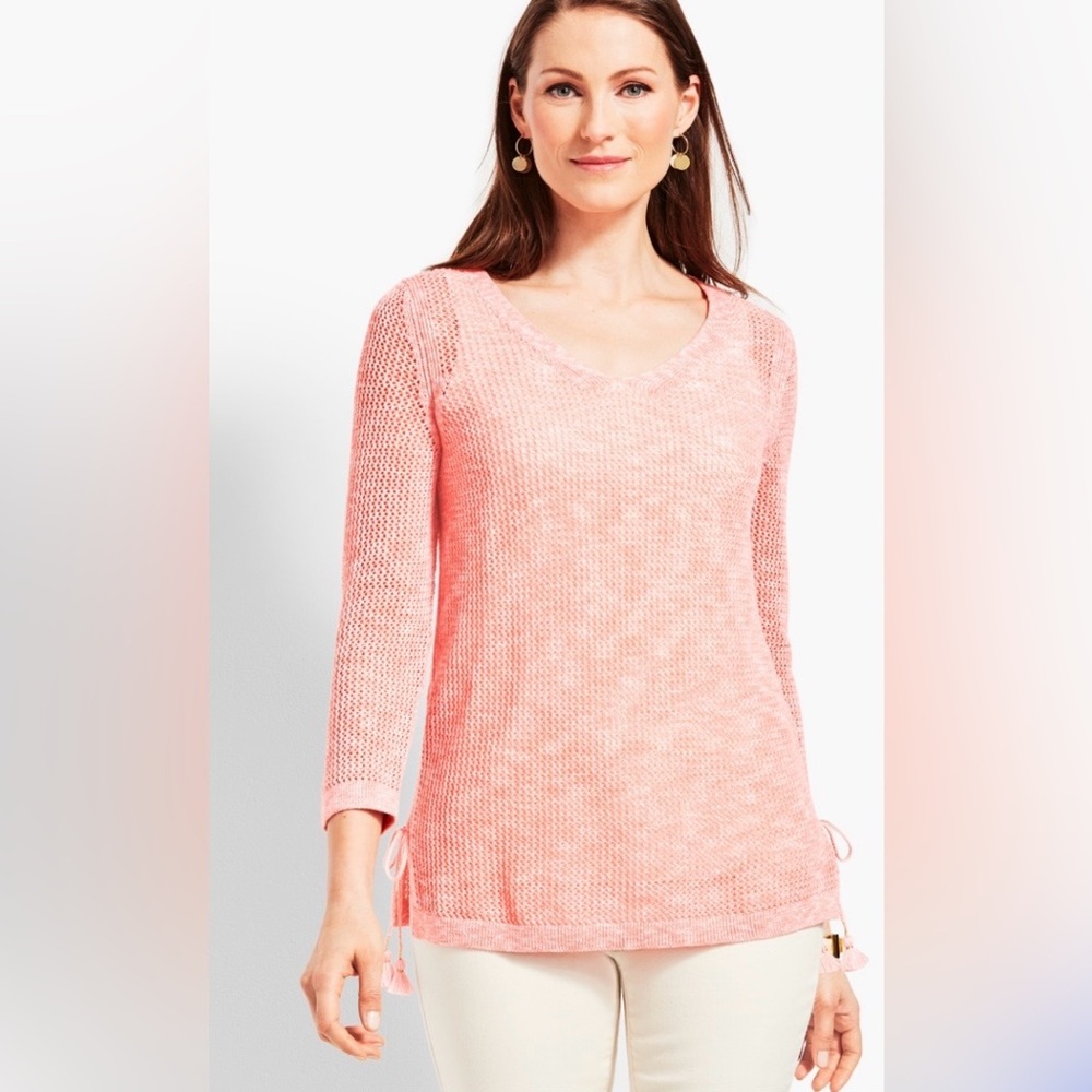 New Talbots L open knit Pima cotton mesh tunic sweater nantucket red classic
